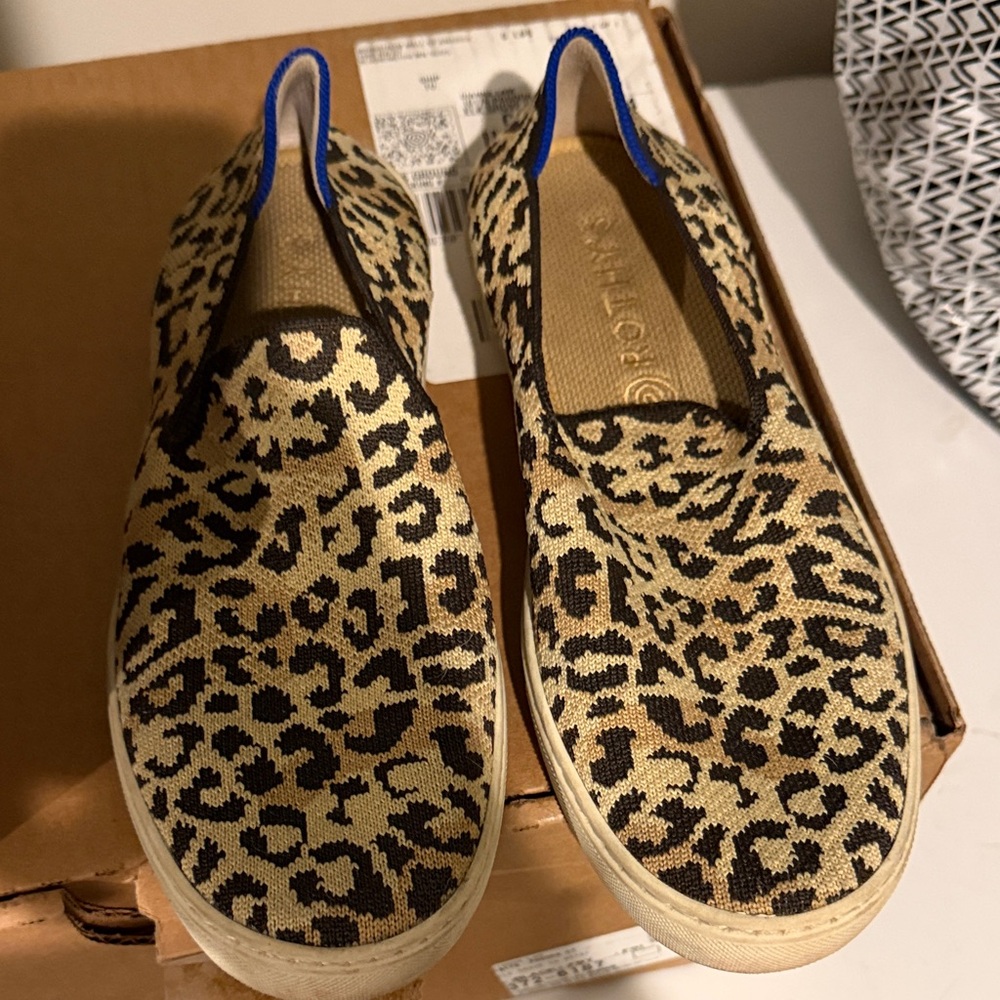 Rothy's Leopard Print Flats with Blue Accents